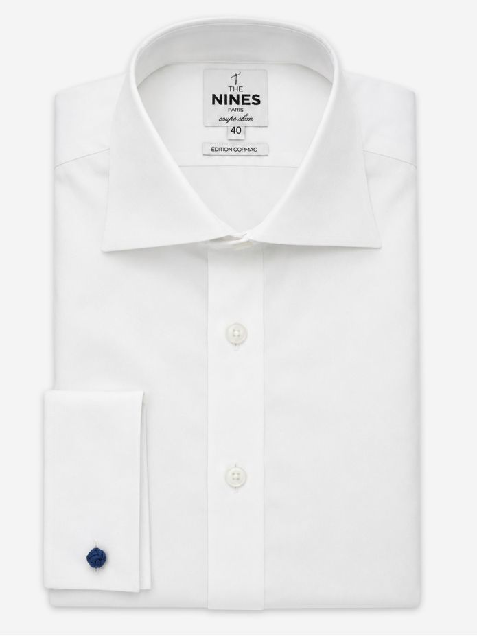 Camisa Prestige Alex Cormac mosqueteiro grande colarinho italiano twill branco