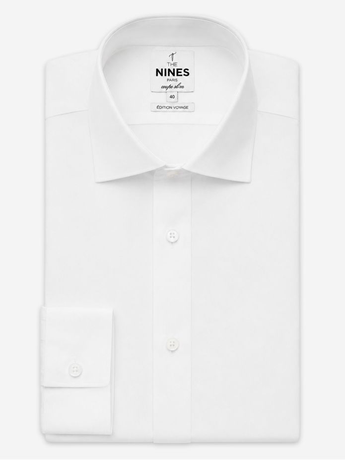 Camisa branca anti-vincos com colarinho italiano