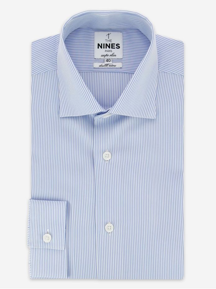 Camisa gola italiana com riscas azul céu