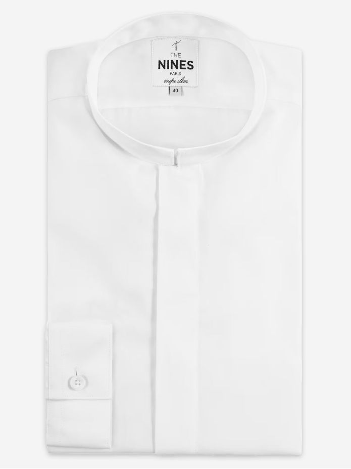 Camisa anti-amarrotamento colarinho invertido branca
