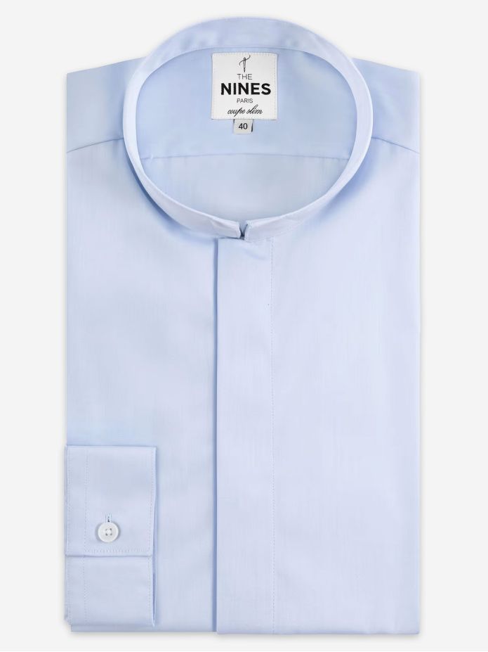 Camisa anti-amarrotamento com colarinho invertido azul-céu