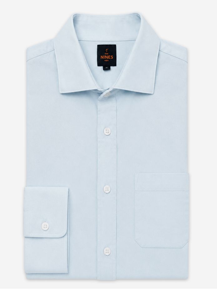 Camisa com colarinho italiano em oxford orgânico azul céu