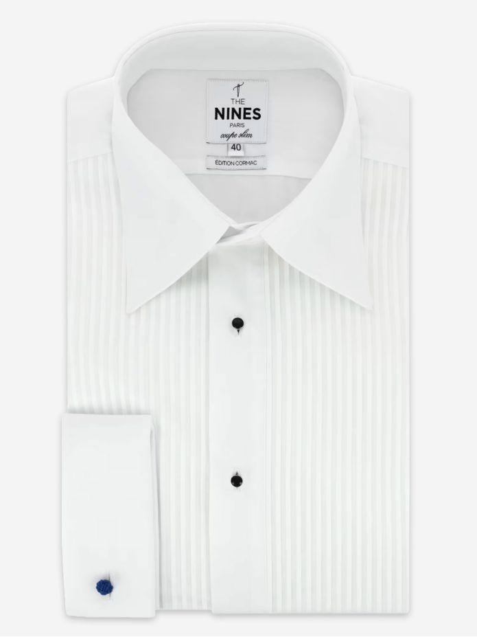 Camisa de smoking com colarinho francês e peitilho