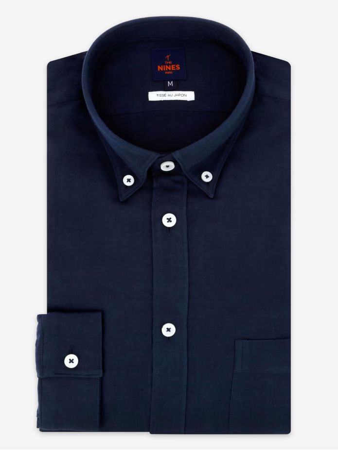 Camisa em gaze de algodão azul marinho gola americana