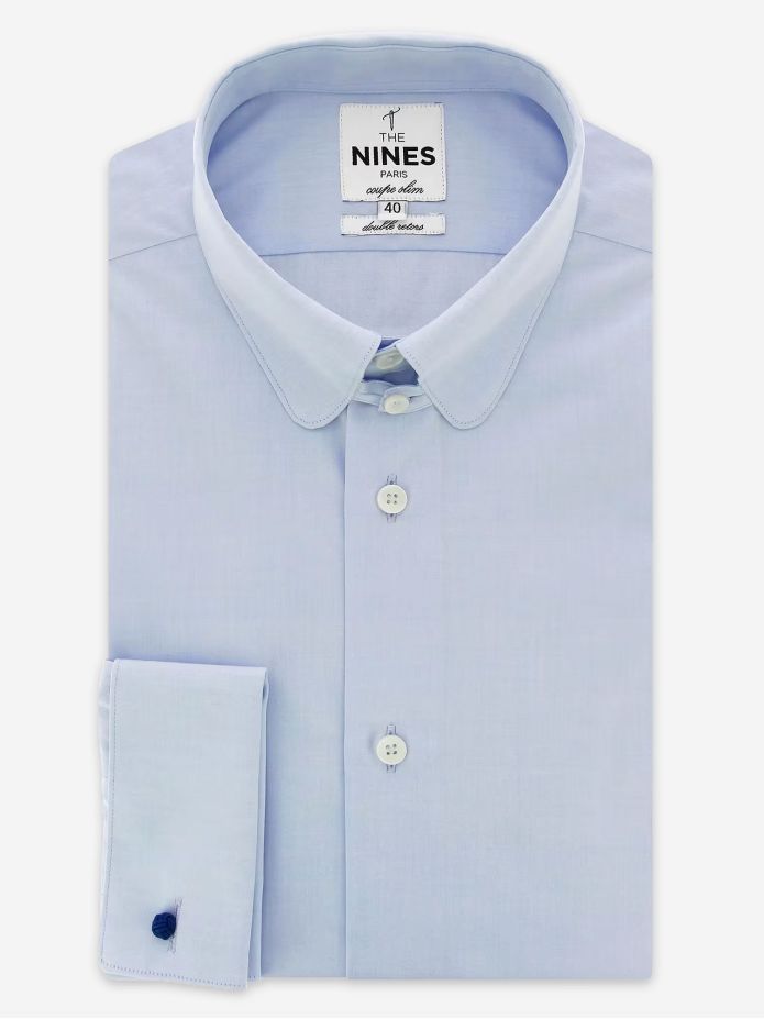 Camisa colarinho inglês azul-céu com punhos para abotoaduras