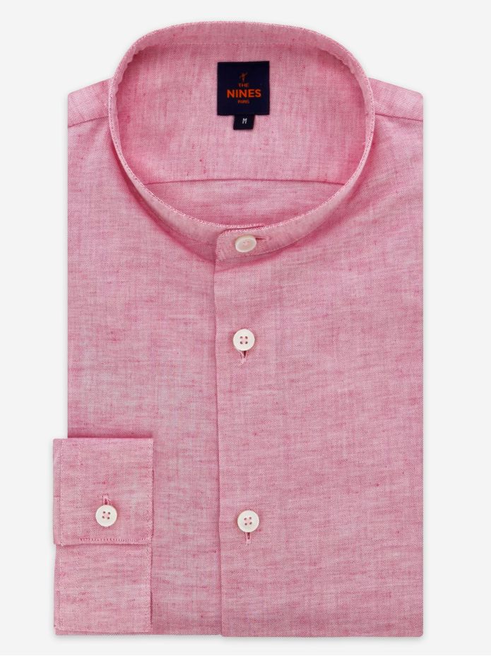 Camisa de gola mandarim em linho e algodão vermelha