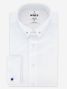 Camisa branca de punho duplo com colarinho pequeno de alfinete