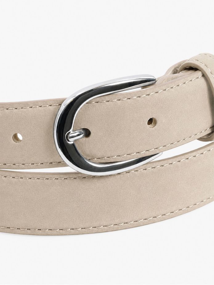 Cinto fino bege fivela prateada em nubuck - Gab