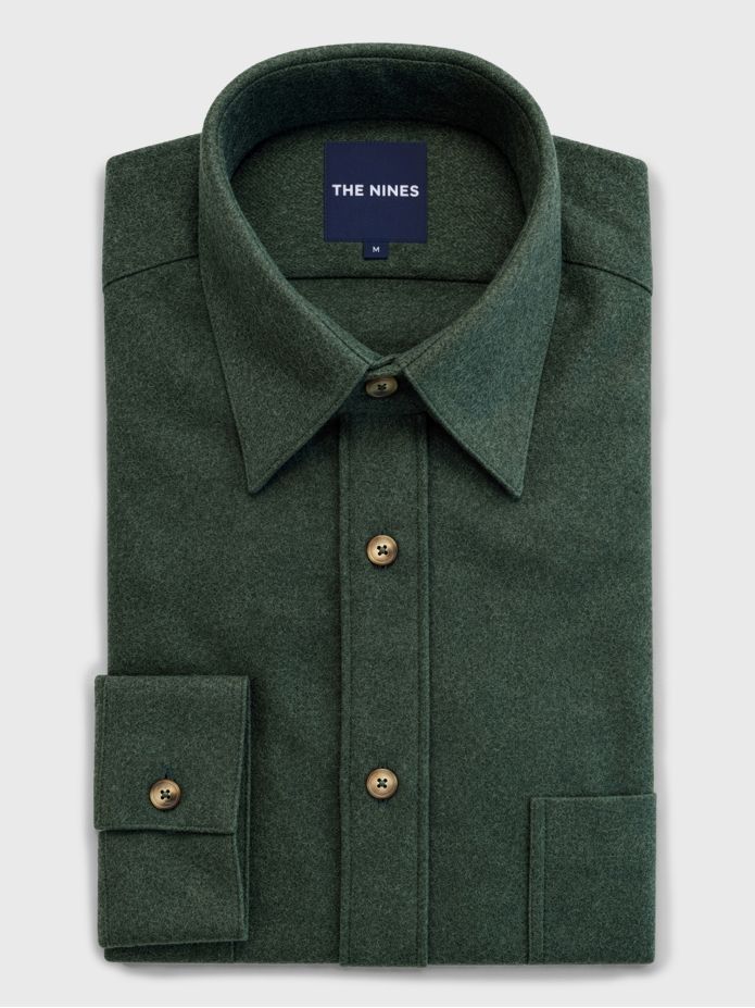 Camisa Colarinho Francês Flanela Verde Floresta