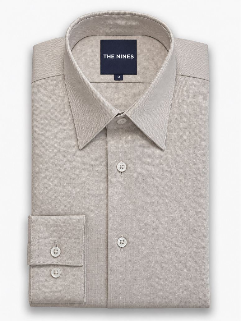 Camisa colarinho francês anti-amarrotamento em Royal Oxford castanho