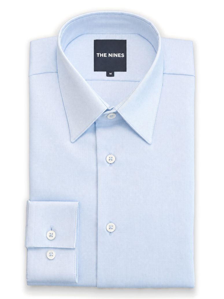 Camisa colarinho francês anti-amarrotamento em Royal Oxford azul-celeste