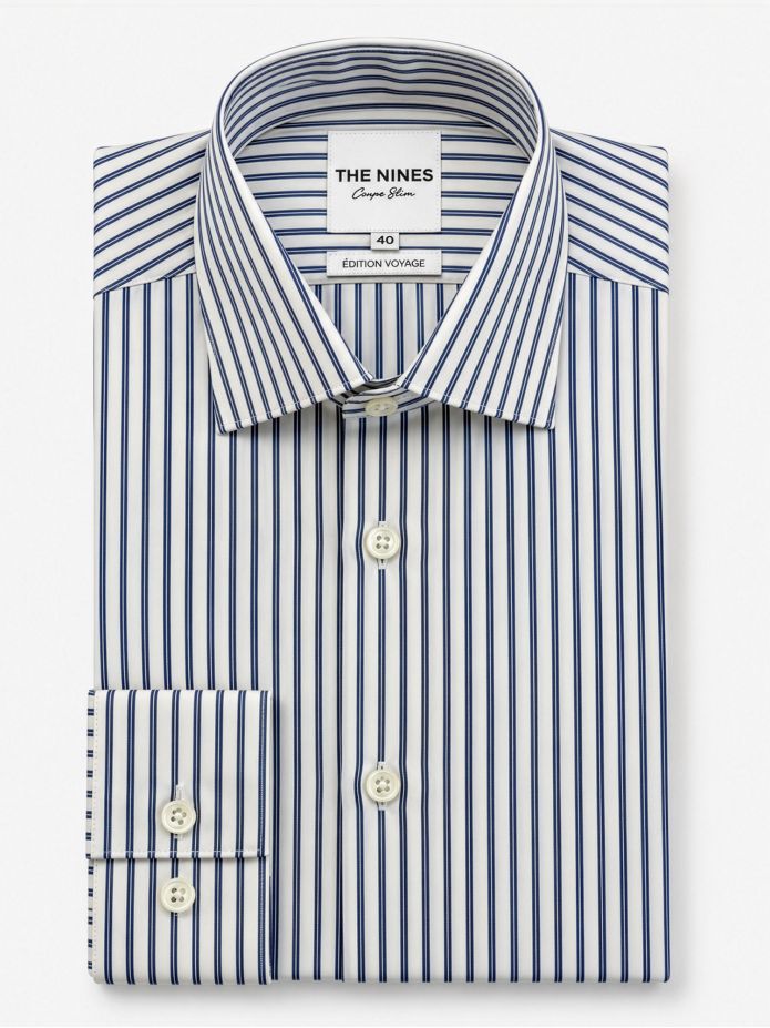 Camisa Colarinho Italiano Fin Riscas Navy
