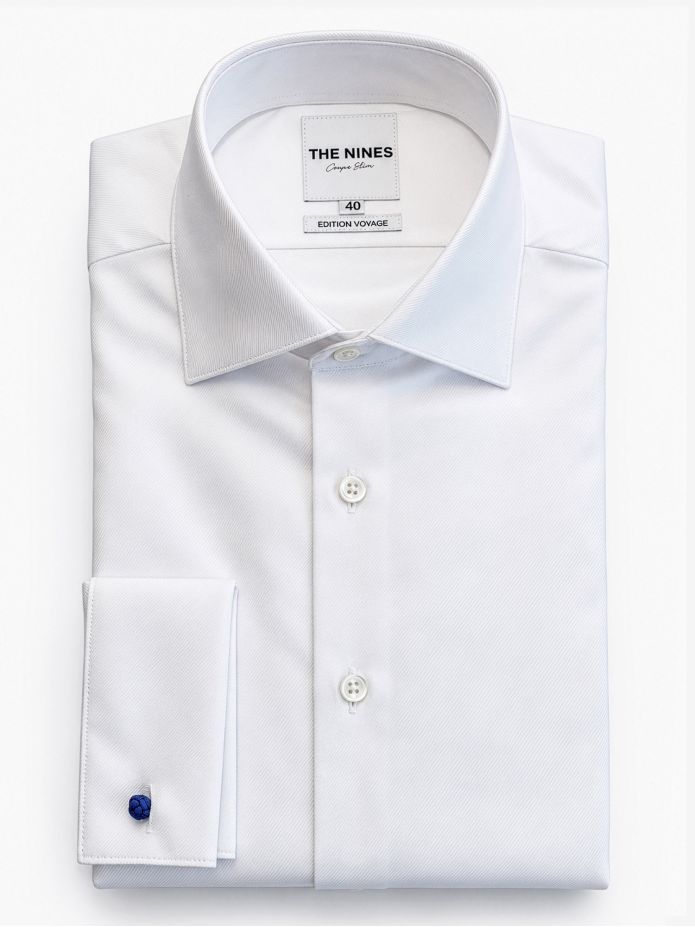Camisa Colarinho Italiano em Twill Branco Pm
