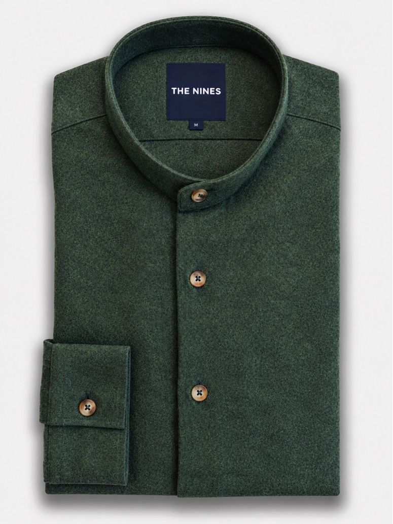 camisa de colarinho oficial em flanela verde-floresta
