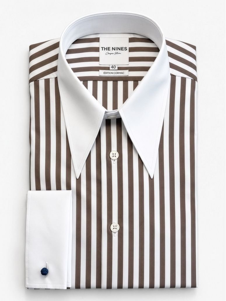 Camisa Colarinho Pontiagudo Riscas Castanho Pm Cormac