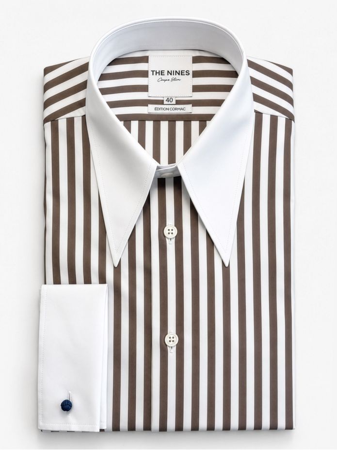 Camisa Colarinho Pontiagudo Riscas Castanho Pm Cormac