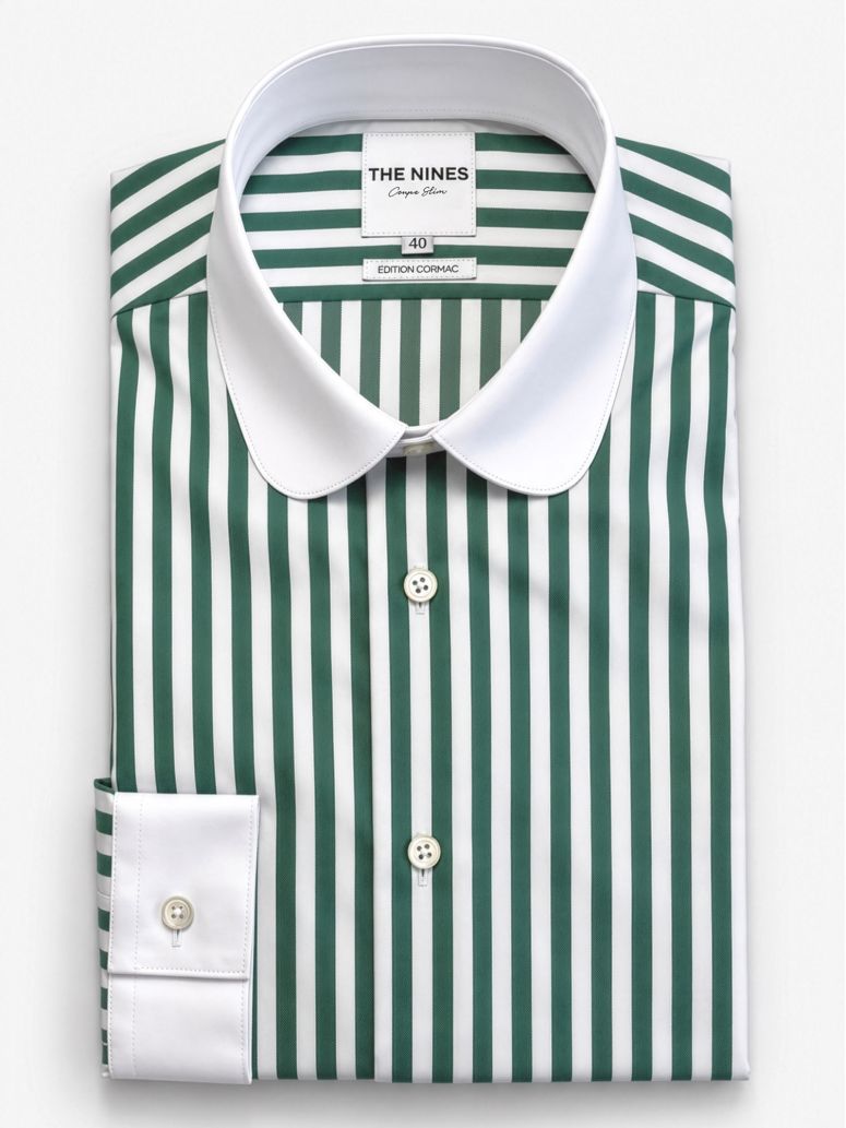 Camisa colarinho redondo com riscas verdes