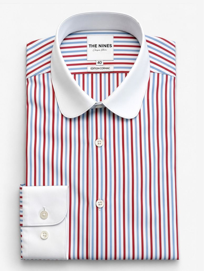 Camisa colarinho redondo com riscas tricolores
