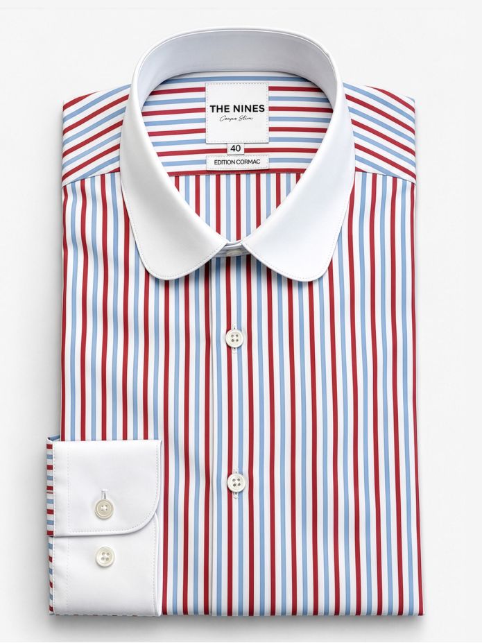 Camisa colarinho redondo com riscas tricolores