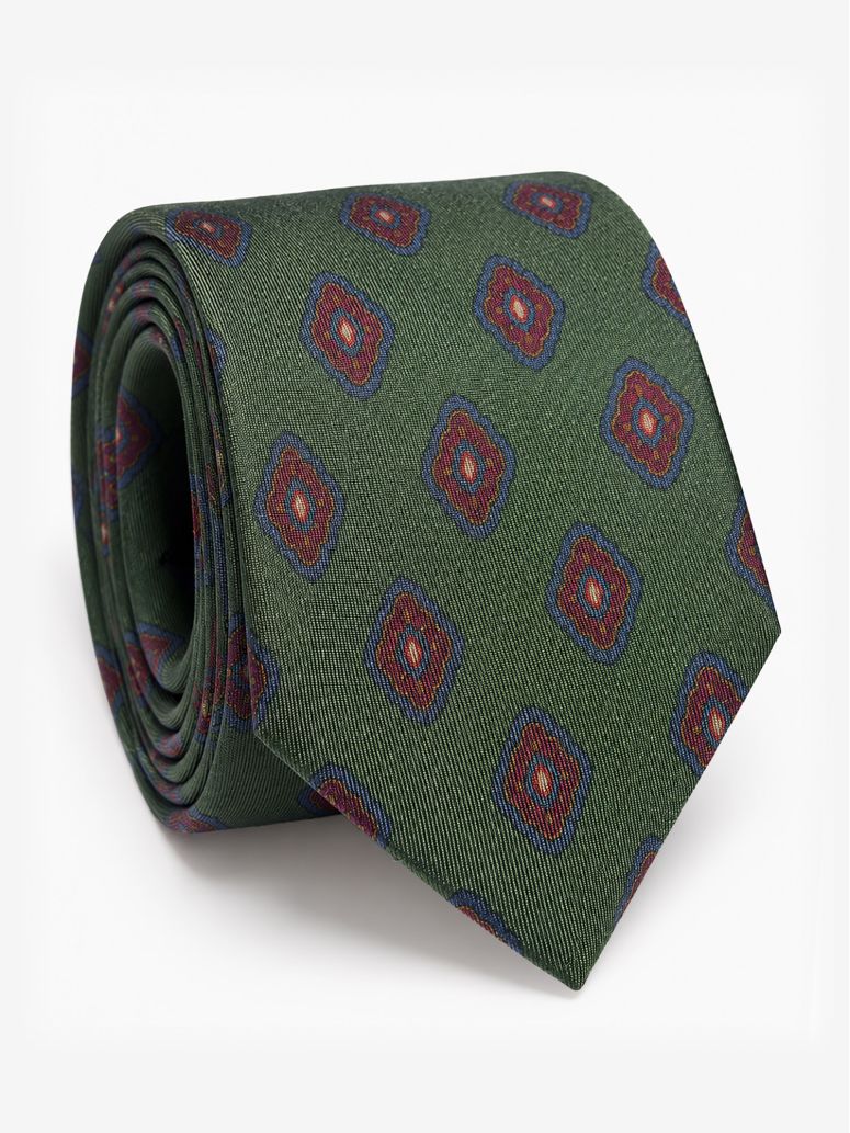 Gravata de seda verde com motivos retro