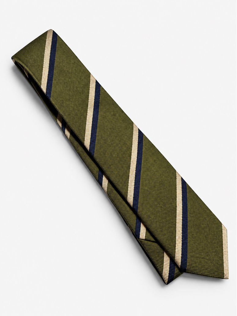 Gravata Verde Riscas Azul-marinho Branco