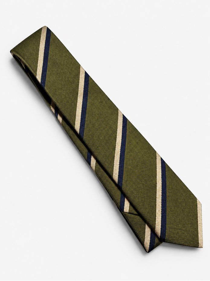 Gravata Verde Riscas Azul-marinho Branco