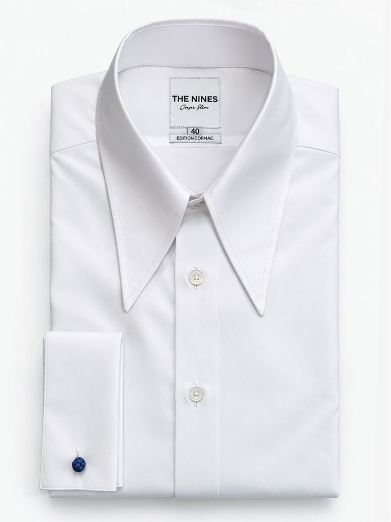 Camisa anti-amarrotamento colarinho de pontas em popelina branca