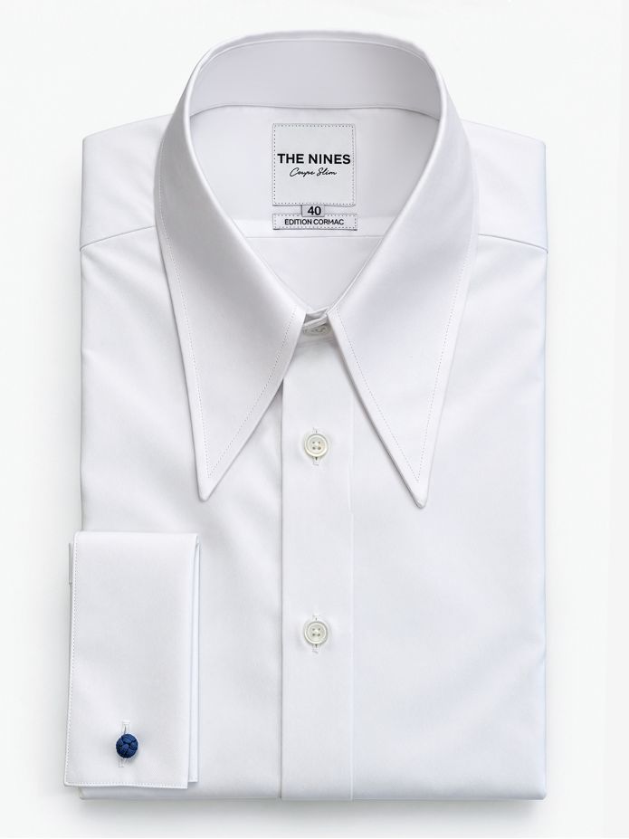 Camisa anti-amarrotamento colarinho de pontas em popelina branca