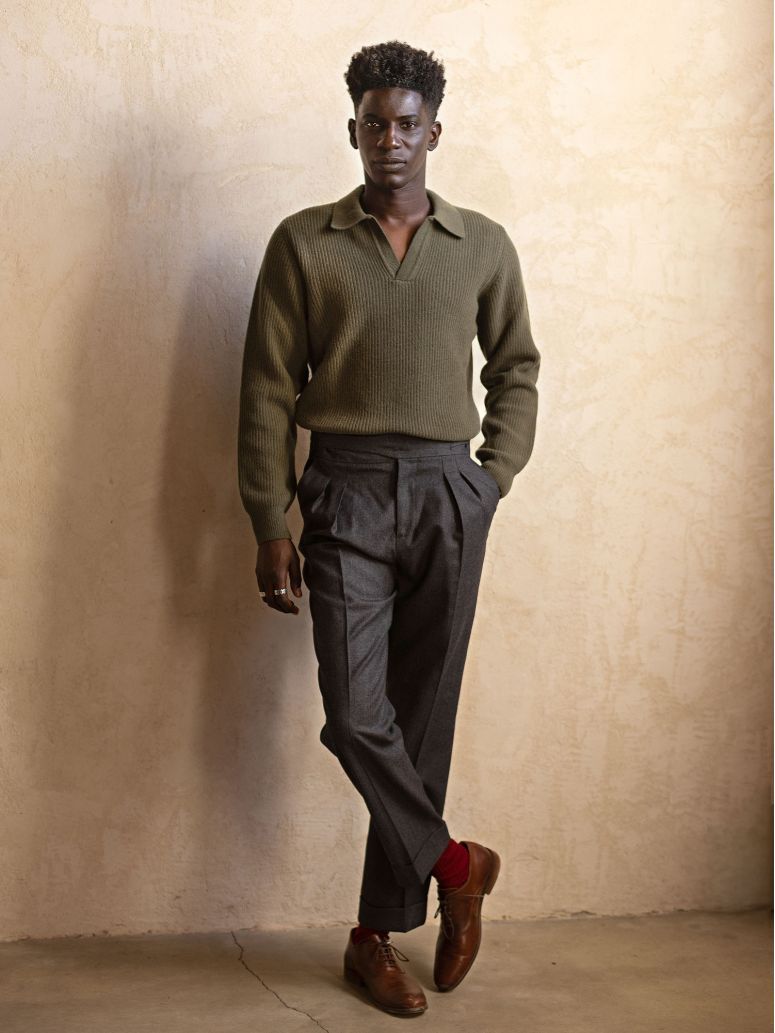 Camisola de malha verde com gola polo Finn