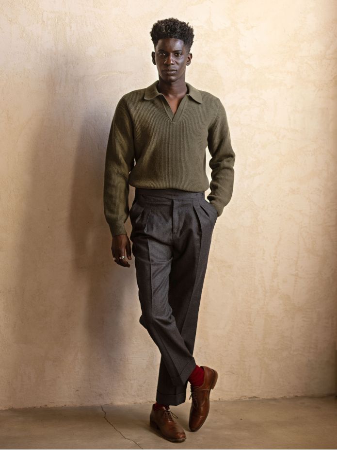 Camisola de malha verde com gola polo Finn