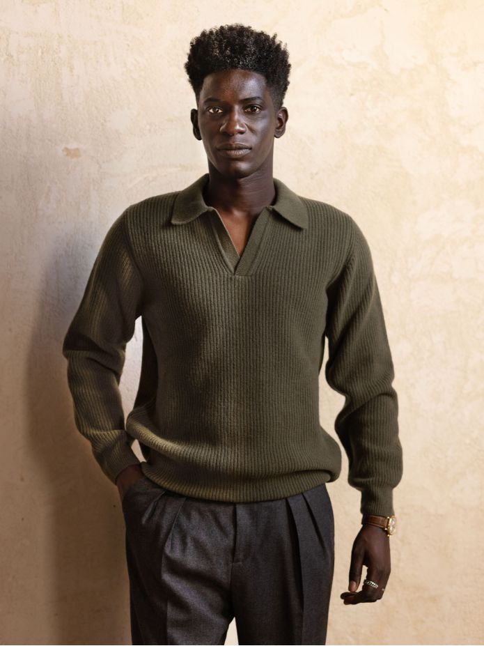 Camisola de malha verde com gola polo Finn