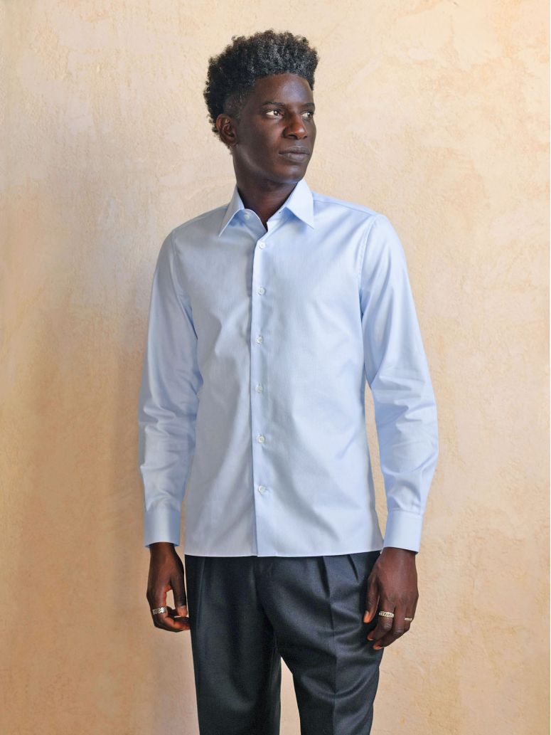Camisa colarinho francês anti-amarrotamento em Royal Oxford azul-celeste