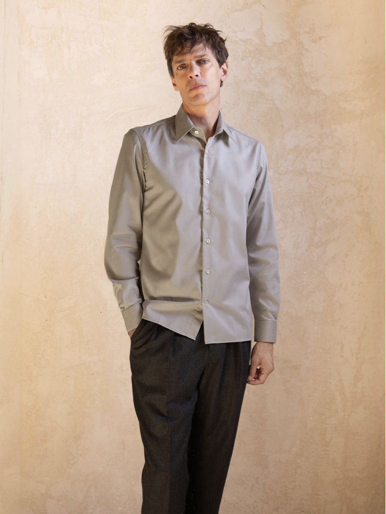 Camisa colarinho francês anti-amarrotamento em Royal Oxford castanho