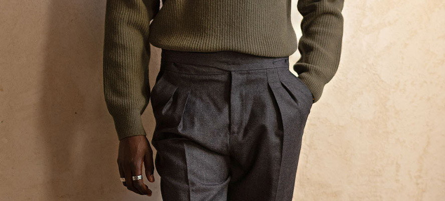 Calças Gurkha de cintura subida para homem