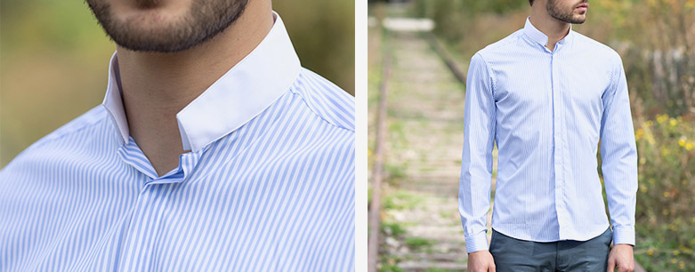 As riscas de camisa azul e branco